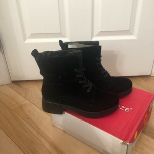 Black velvet lace up shoe boots